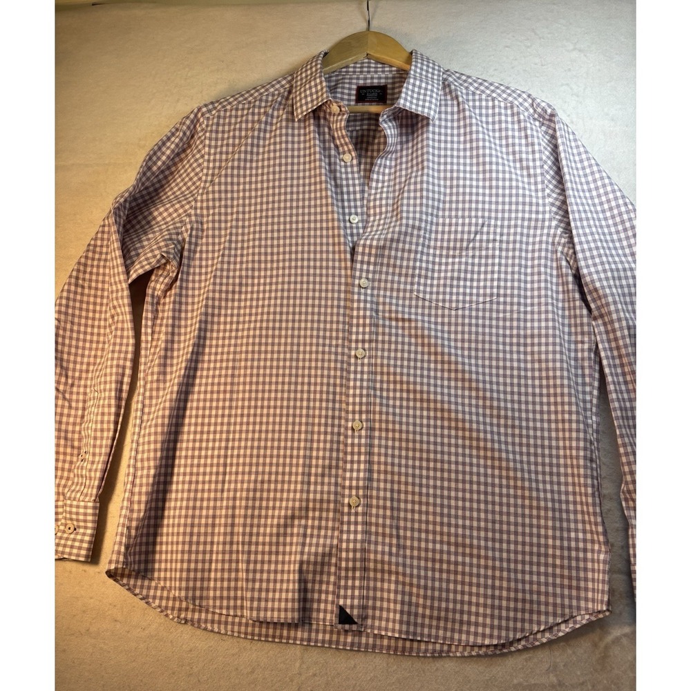 UNTUCKit Men's XL Wrinkle Free Button Down Shirt Orange Plaid Vinhas Cotton Off